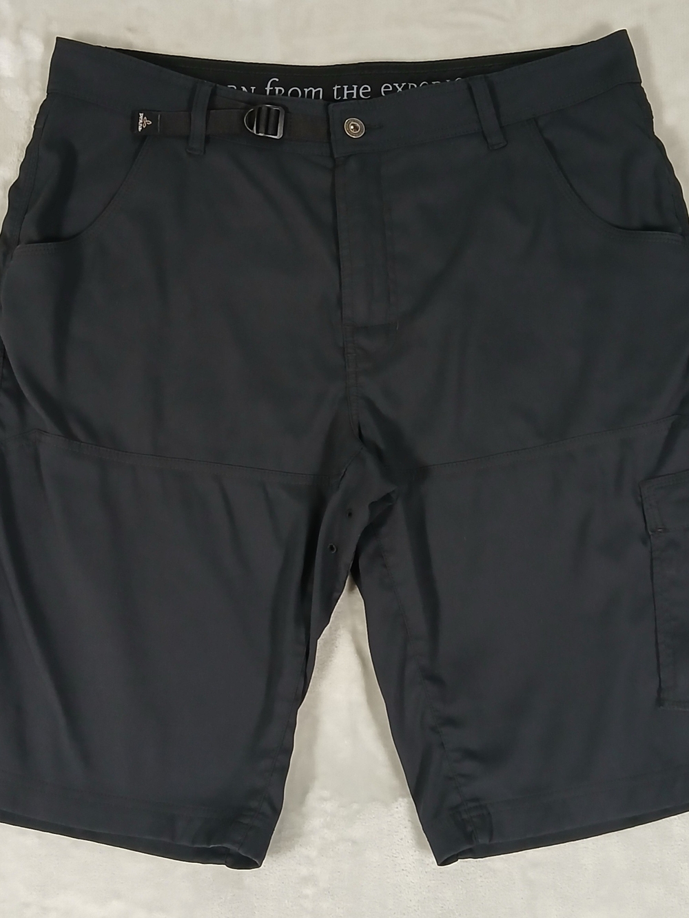 prAna Stretch Zion Cargo Shorts 36 Men's L Black Hiking Climbing Belted